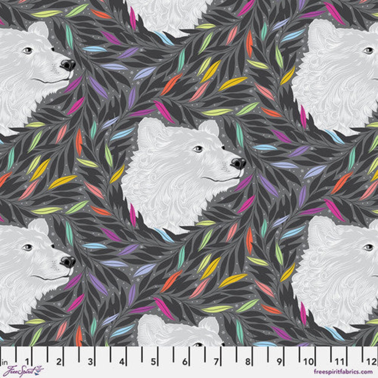 Fabric FreeSpirit Tula Pink Carbon Just Bearly Graywork by the Quarter Yard PWTP261.CARBON